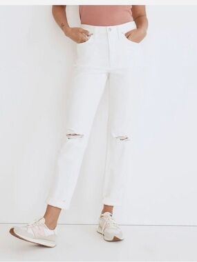 White Madewell High Rise Slim Boyjean Ripped Knee 28T